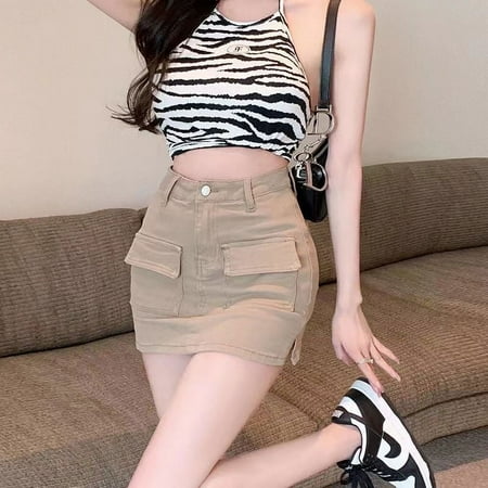 AnQingLueLv Korean Sexy Jeans Skirt Women High Wiast Slim Pocket Patchwork Split Bag Hip Denim Mini Skirt with Shorts Casual Summer