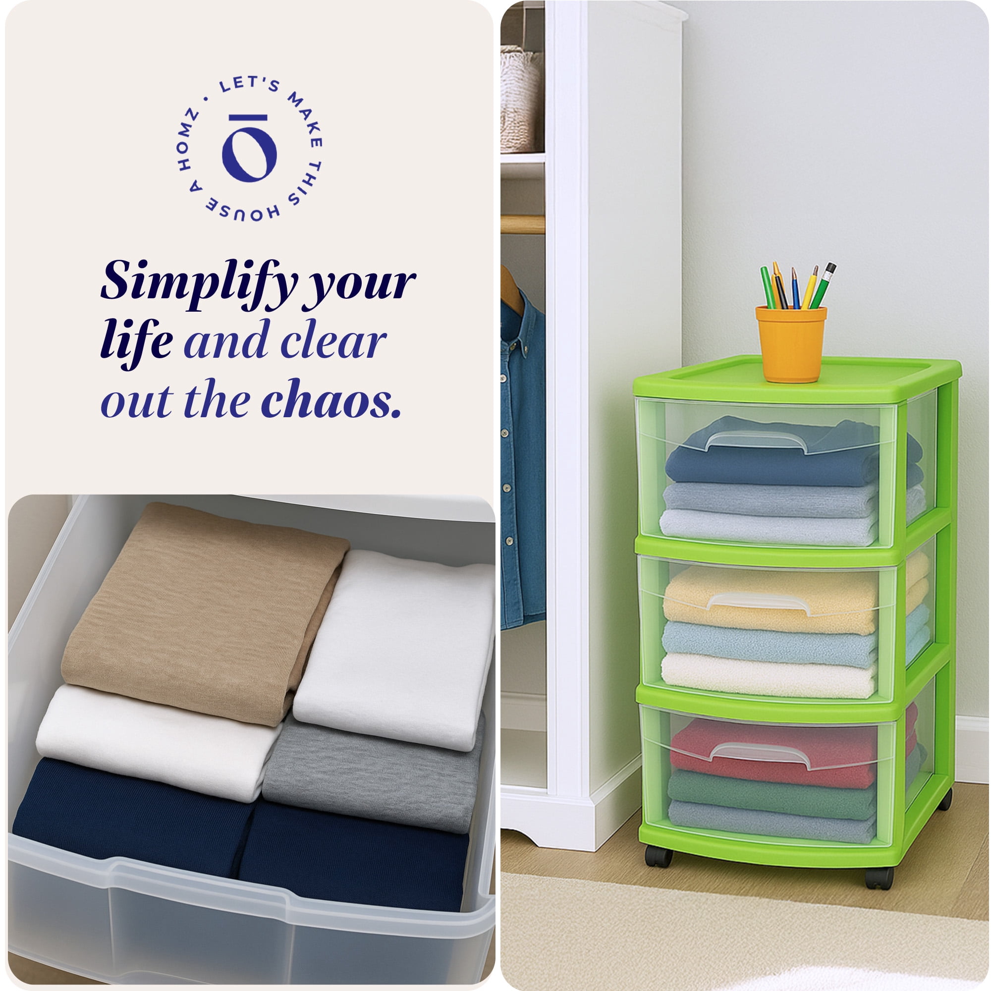 Homz 3-Drawer Medium Storage Container, Clear Drawers/Lime Frame (2 Pack)