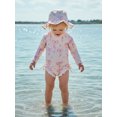 thumbnail image 6 of BemeyourBBs Toddler Baby Girl One Piece Swimsuit with Sun Hat Infant Baby Girl Bathing Suit Rash Guard Bow Print Long Sleeve Round Neck Ruffle Swimwear Summer Pool Beachwear, 6 of 9