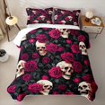 thumbnail image 2 of Homewish Hipple Skull Bed Spread Queen,Gothic Romantic Rose Queen Coverlet Set,Happy Halloween Duvet,3pcs, 2 of 7