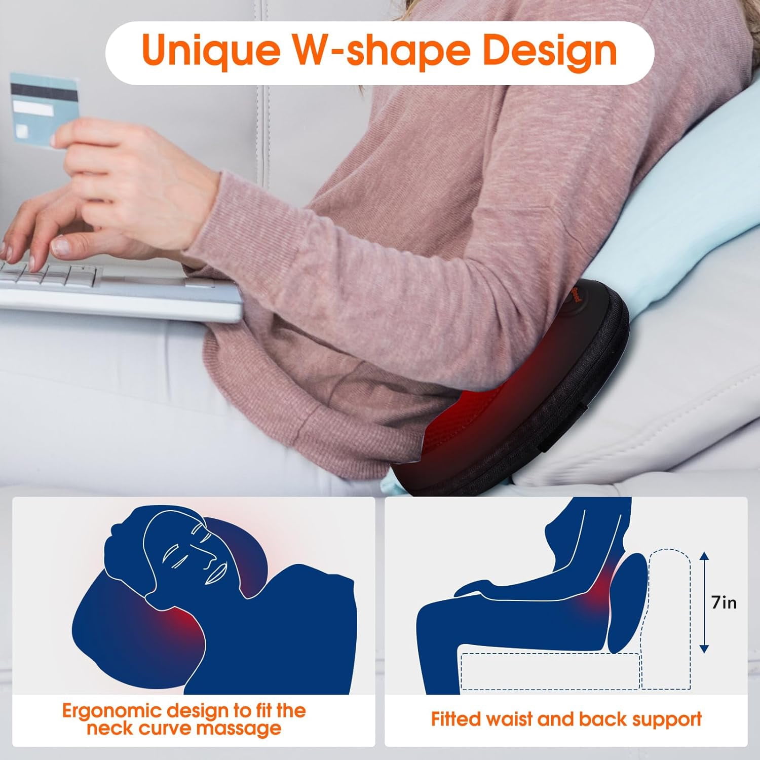 BN-LINK Back and Neck Massager with Heat, Electric 3D Deep Kneading Tissue Massage Pillow for Chair & Car, Muscle Pain Relief on Shoulders, Legs, Foot, office and Home Use