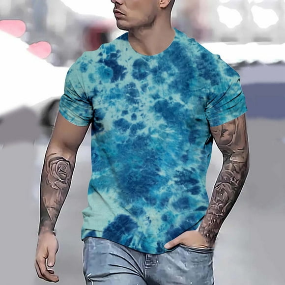 Men's T Shirt with Fashionable Tie Dye Design Short Sleeved Casual Wear for Men