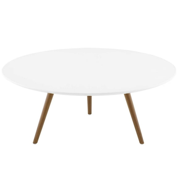 Contemporary Modern Urban Designer Living Room Lounge Club Lobby Round Coffee Table, Wood Metal Steel, White Natural Walnut