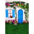 thumbnail image 2 of EREHome Polyester Fabric 5x7ft Spring Photography Backgrounds Glassland Colorful Flowers Backdrop Blue Wood Door Photo Video, 2 of 2