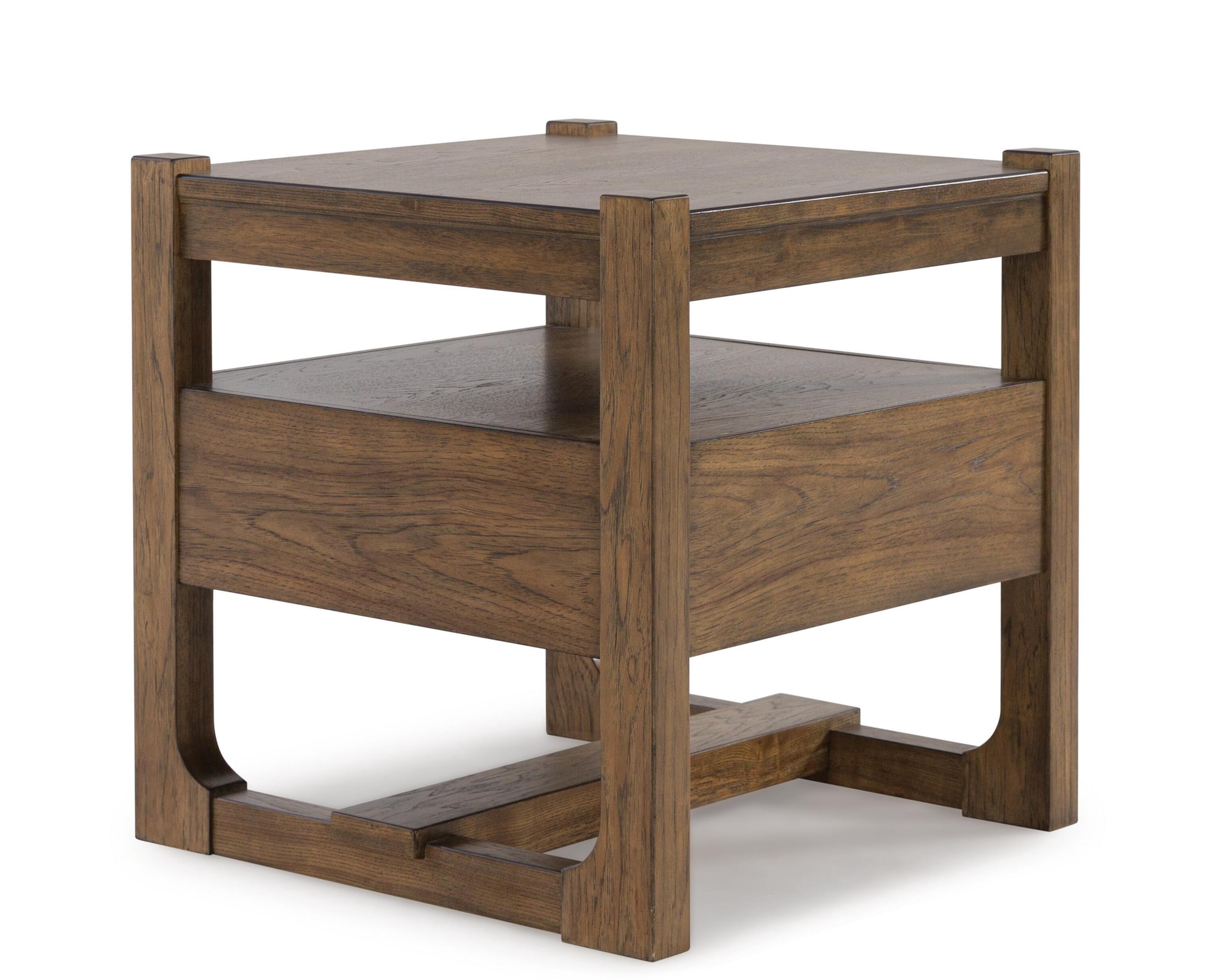 Signature Design by Ashley Cabalynn Square End Table, Light Brown, Farmhouse Accent Table with Drawer and Open Shelf