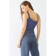 thumbnail image 4 of Cream & Blue Wave Print Mesh Asymmetrical Neck Self-tie Strap Bodysuit, 4 of 5