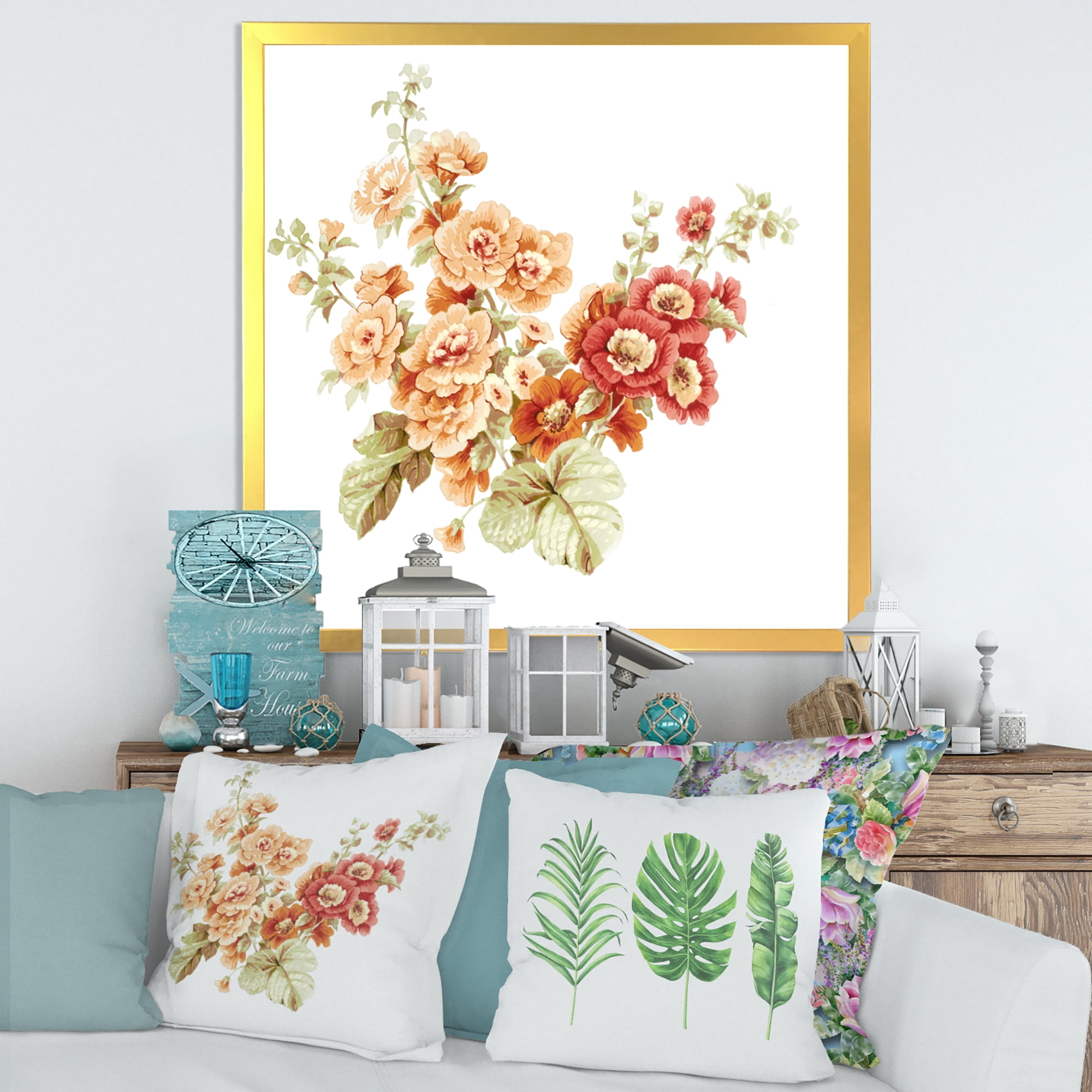 Designart 'Red and Orange Wildflowers' Traditional Framed Art Print