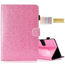 Bling Glitter Case for Samsung Galaxy Tab S6 10.5" 2019 (Model SM-T860/T865/T867), Protective Wallet Card Slot Case with Pencil Holder,Premium PU Leather Folding Kickstand Cover, Pink