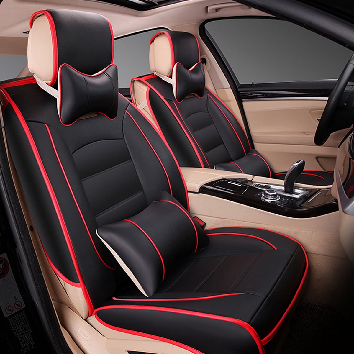 other colors/&back avbl cool set front car seat covers red-blk w//dragon on cross