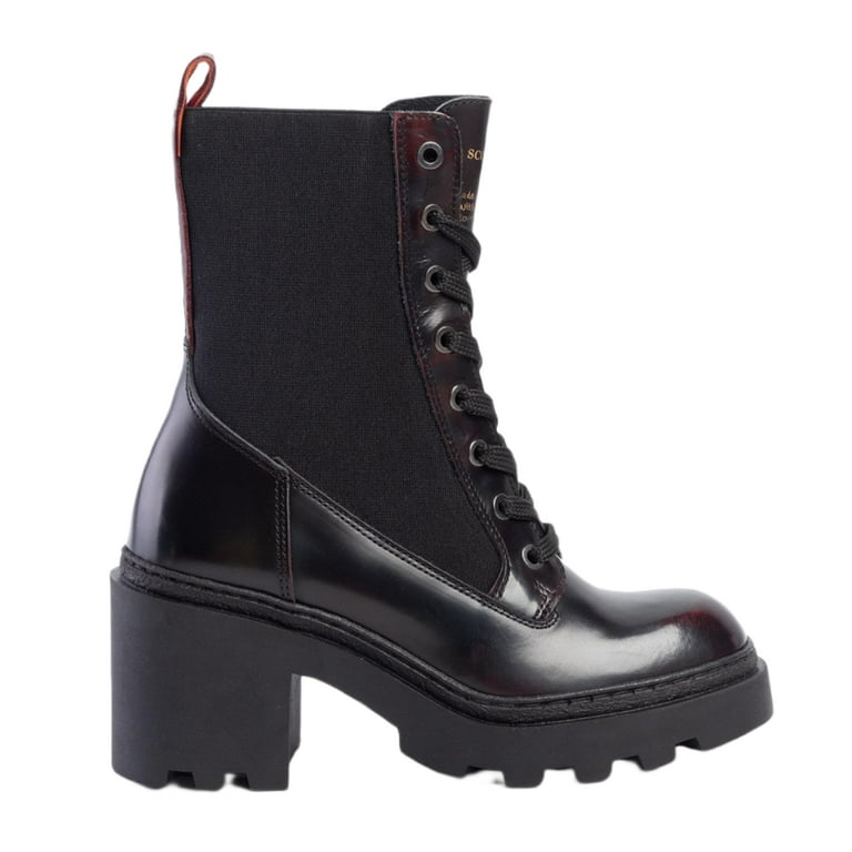 SCOTCH SODA Women s Leather Lace Up Calista Heel Boots Bordo 5.5