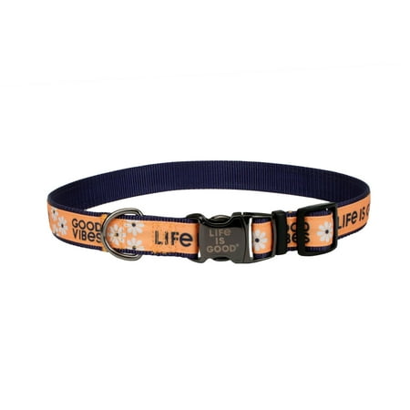 UPC: 0076484145018 | Life is Good® Canvas Overlay Dog Collar  Yellow Good Vibes  5/8  x 8-12