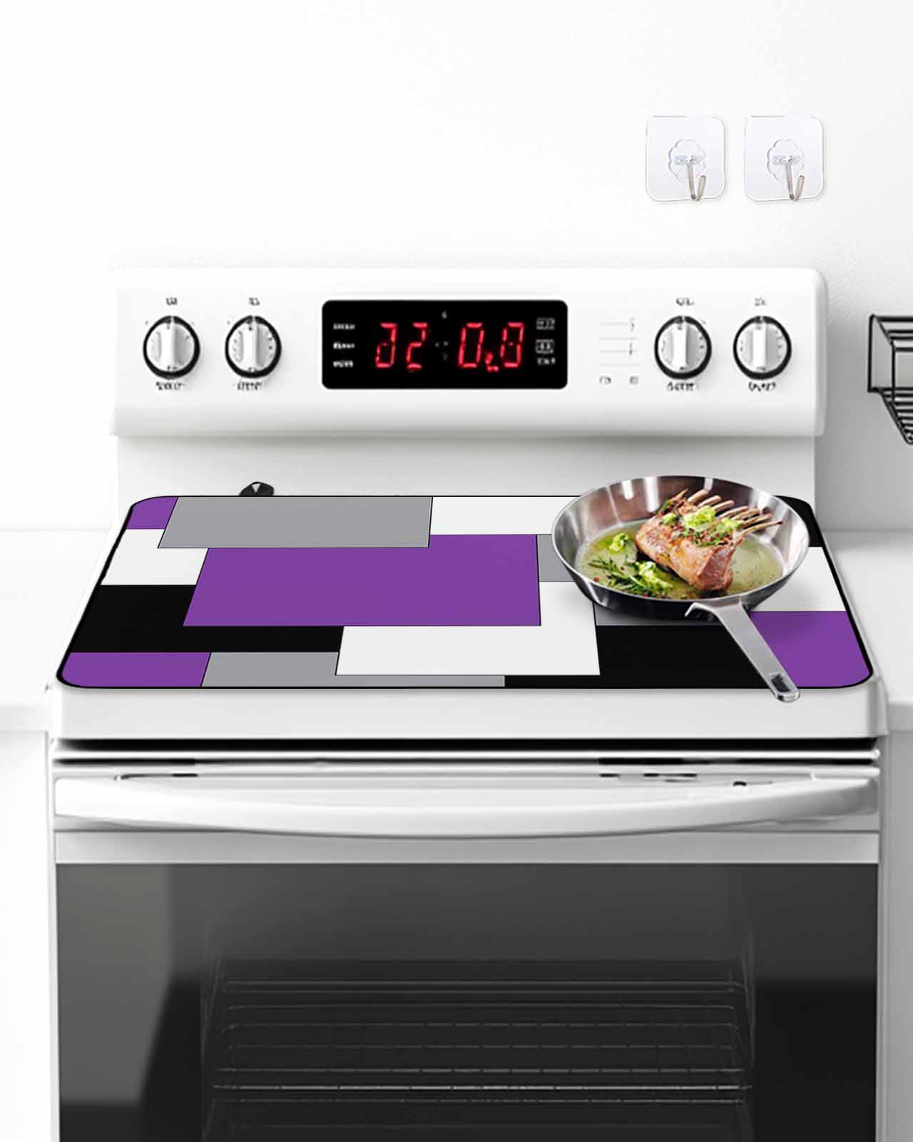 Stove Top Covers for Electric Stove,Purple Grey Black Geometric Glass Stovetop Cover Protector,Middle Century Art Abstract Aesthetics Cooktop Protector Oven Mat for Kitchen Countertop 24"x21"