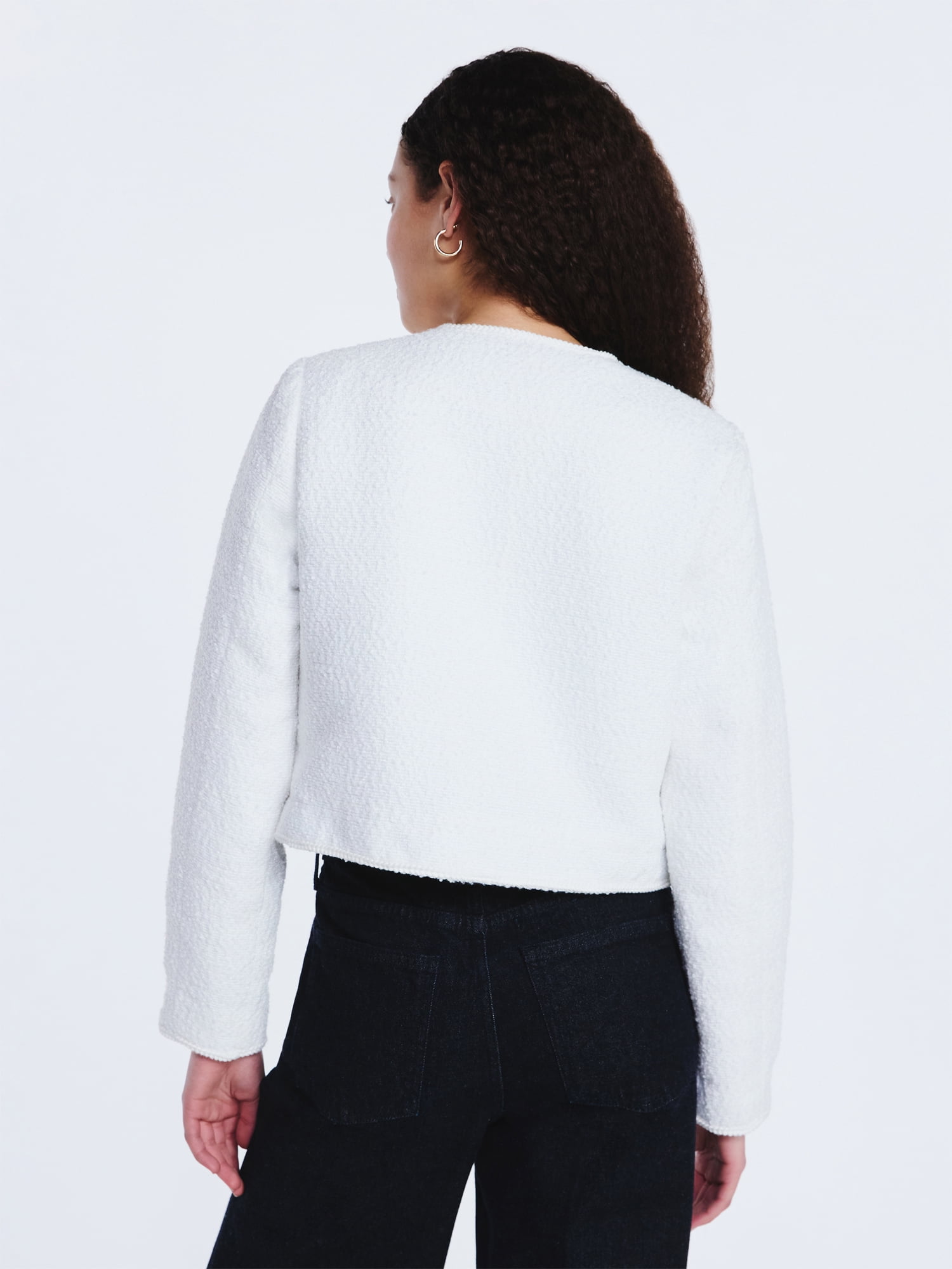 Free Assembly Women's Collarless Nubby Jacket with Long Sleeves, Sizes XS-XXL