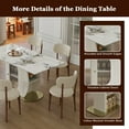 thumbnail image 5 of 63" Modern 4-6 Person Dining Table Set with Storage, Burnt Stone Tabletop & Gold Solid Wood Base, Includes 6 White PU Chairs for Kitchen, Apartment, 5 of 9