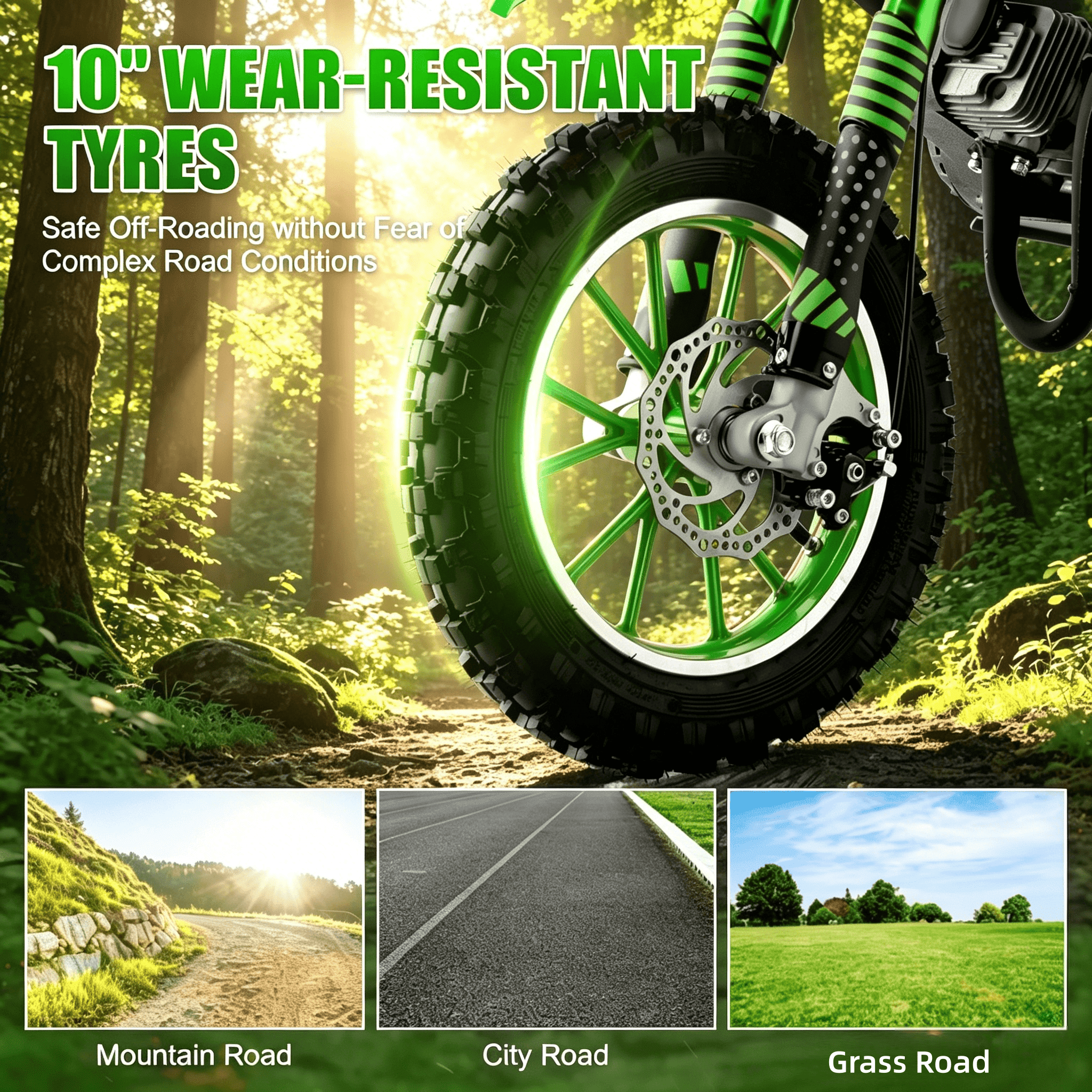 Ktoebyco 49cc Kids Mini Dirt Bike, 2-Stroke Gas-Powered Motorcycle, 1.5L Fuel Capacity,Green
