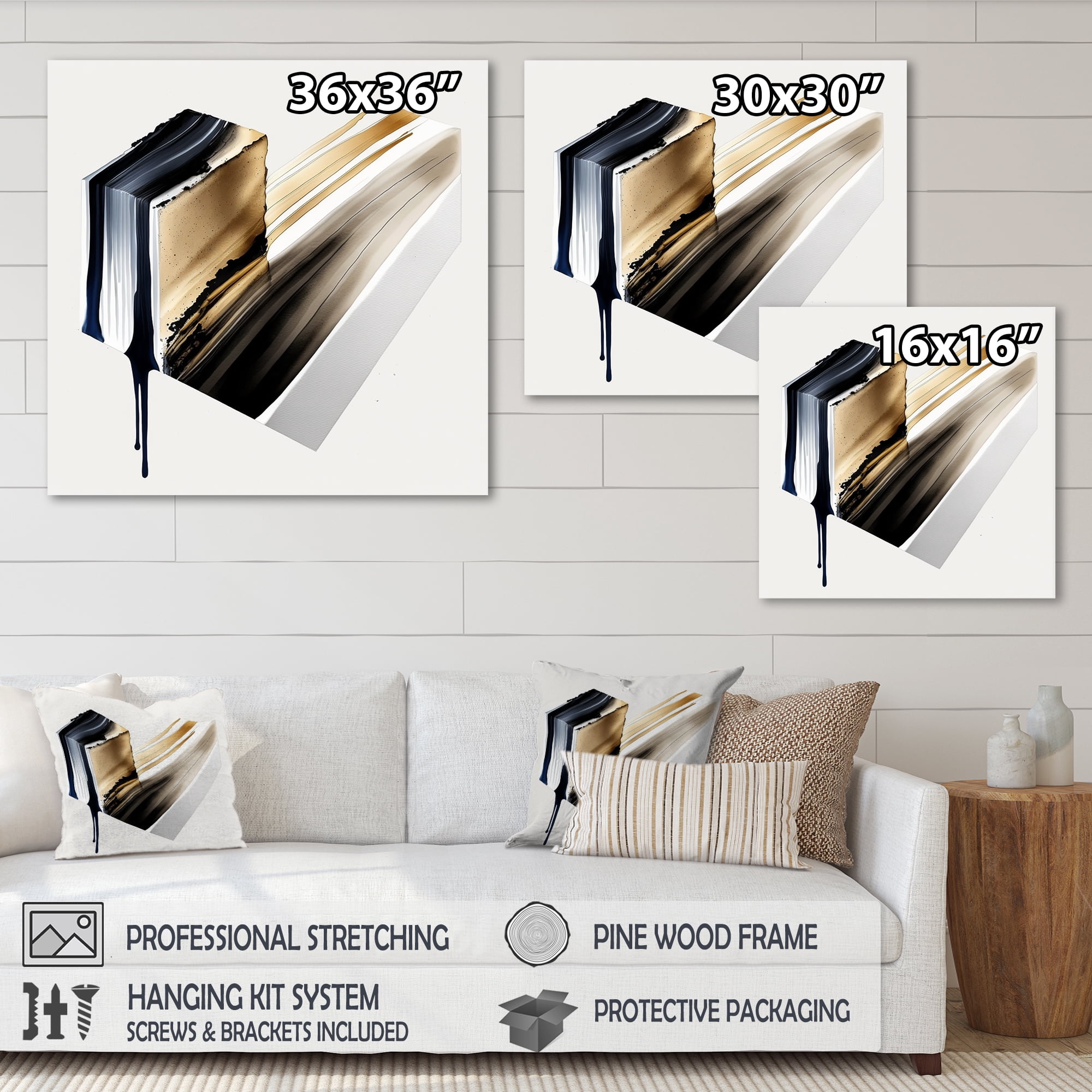 Designart Black And Gold Cubic Expression II Canvas Wall Art