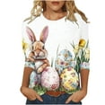 thumbnail image 2 of Fartey Plus Size Easter Day Shirts for Women 2025 Summer 3/4 Sleeve Crewneck Tunic Tops Fashion Cute Bunny Eggs Graphic Tees Dressy Casual Holiday T Shirts Multicolor S-5XL, 2 of 5
