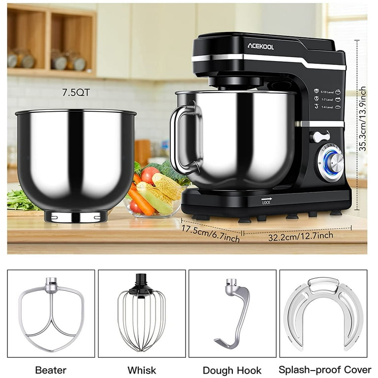 Stand Mixer, 7.5QT Kitchen Electric Food Mixer 10-Speed Tilt-Head Dough  Mixer for Baking&Cake, with Stainless Steel Bowl, Whisk, Dough Hook,  Beater, Splash Guard (660W)BLACK MC1 