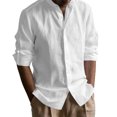 thumbnail image 2 of Miluxas Men's Cotton Linen Long Sleeve Shirts Casual Button Down Banded Collar Shirt Beach Summer Tops White XL(XL), 2 of 9