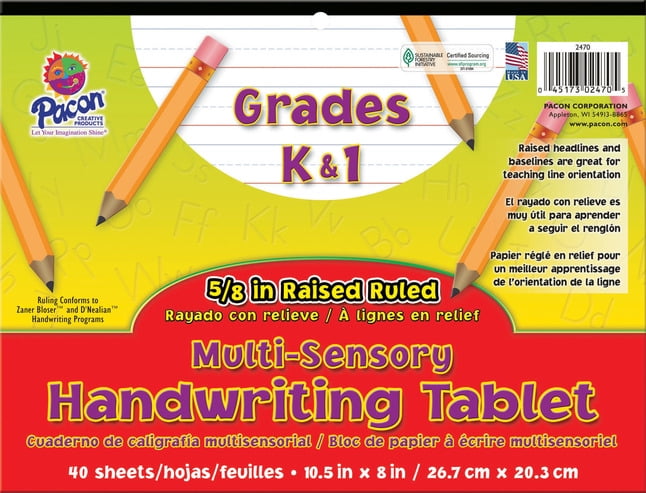 Pacon Multi-Sensory Handwriting Tablet, 10-1/2 x 8 Inches, 40 Sheets