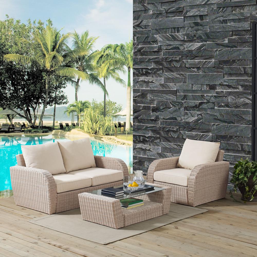Crosley Furniture St Augustine 3 Pc Outdoor Wicker Seating Set With Oatmeal Cushion - Loveseat, Arm Chair , Coffee Table - image 5 of 7
