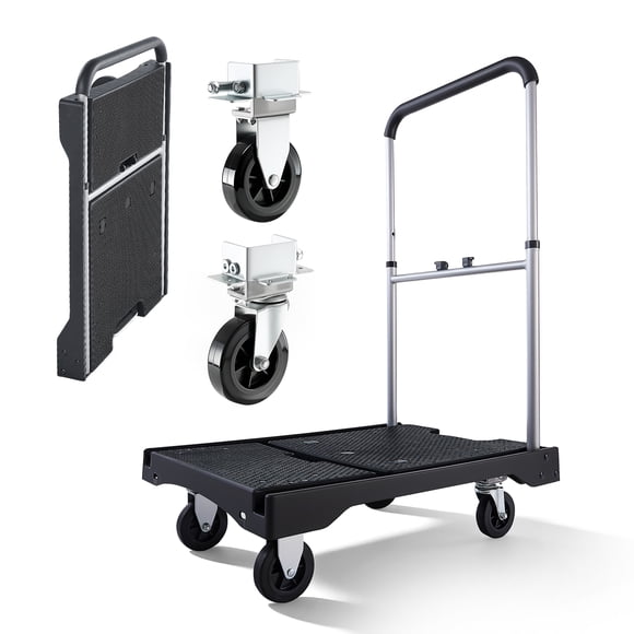 KFFKFF Foldable Push Cart Dolly, 330 lbs Capacity, Folding Platform Truck with Swivel Wheels, Moving Platform Hand Truck Flatbed Cart, Adjustable Push Handle, 26.8 x 19.5 x 4.5 in
