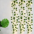 thumbnail image 2 of Paquete de 12 plantas artificiales de hiedra falsa con luces de cortina LED que funcionan con pilas, cadena de luces de hadas de 8 modos con control remoto, 2 of 5