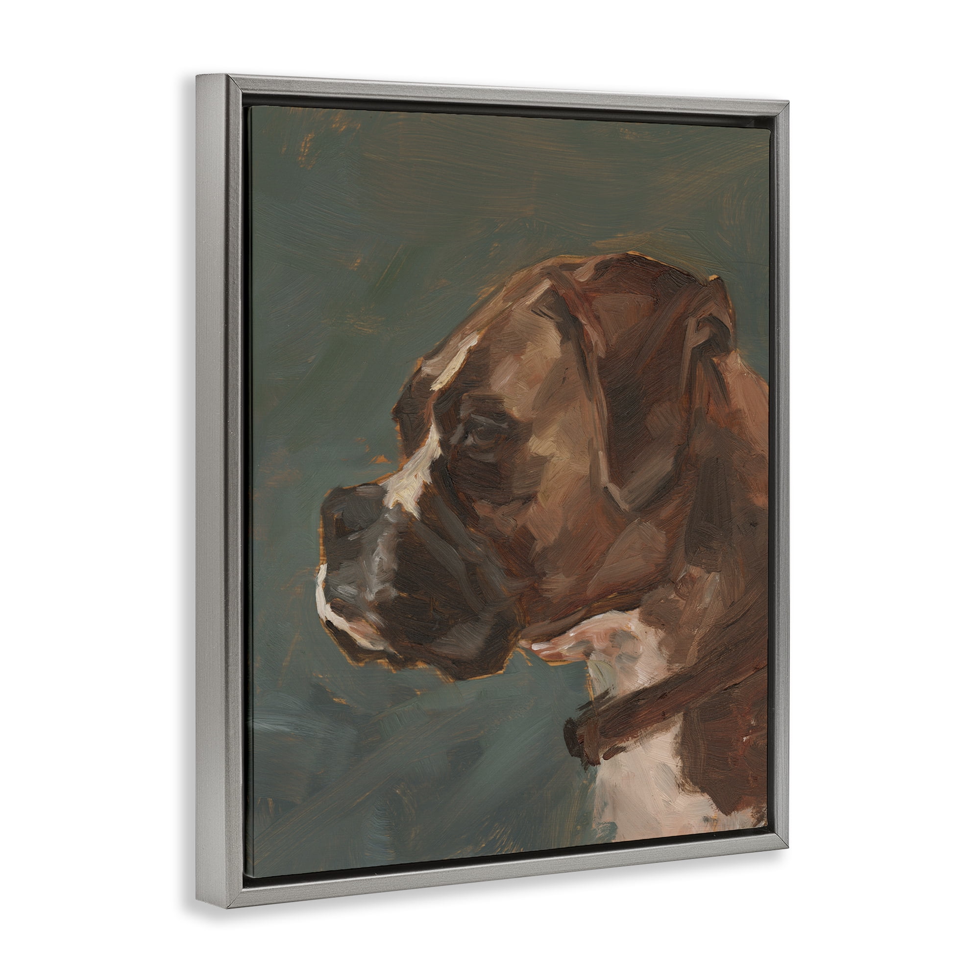 Stupell Industries Bulldog Gazing Portrait Animals & Insects Painting Gray Floater Framed Canvas Art Print Wall Art, 25 x 31