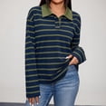 thumbnail image 4 of Garbnen Striped Polo Shirts for Women Color Block Buttons Collared Basic Long Sleeve Shirts for Women Relaxed Fit Basic Fall Winter Women Golf Shirts, 4 of 8