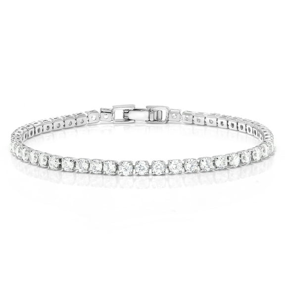 Gem Stone King 3MM Round Cut Brilliant White Cubic Zirconias CZ 7 inches Tennis Bracelet for Women