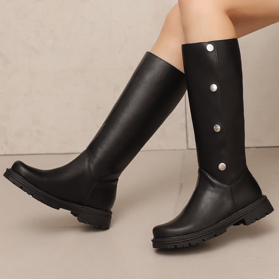 Women's Stacking Boots With Folding And Wearing High Boots Low Heels Motorcycle Boots