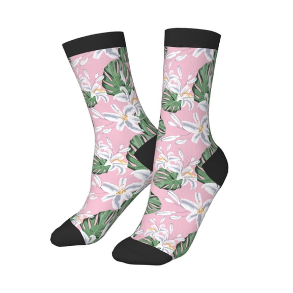 Kids Girls Boys Socks - Green Leaves Lilies Flowers Comfort Breathable Crew Socks for Boys Girls Kids, Soft Athletic Running Socks for Boys Socks 6-10 Years Old