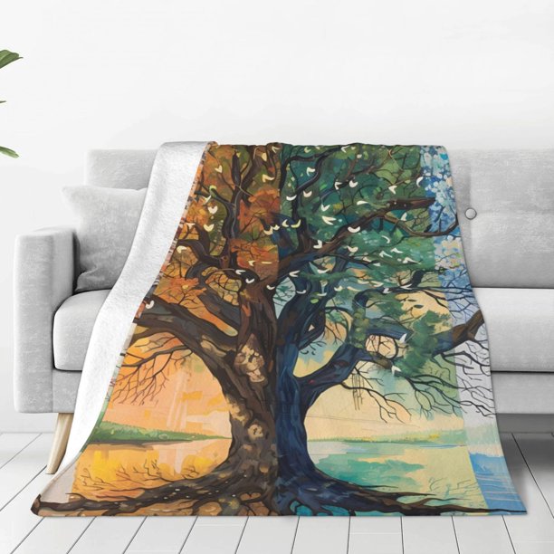 Balery Seasonal Tree Reflection Manta de Felpa Suave y Acogedora – Cobija de Franela Aterciopelada para Cama, Lavable y Cálida para Sofá, Mascotas, Transpirable-80"x60"