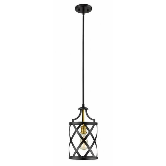 1 Light Mini Pendant in Restoration Style 8 inches Wide By 99 inches High-Matte Black/Olde Brass Finish Bailey Street Home 372-Bel-4185945