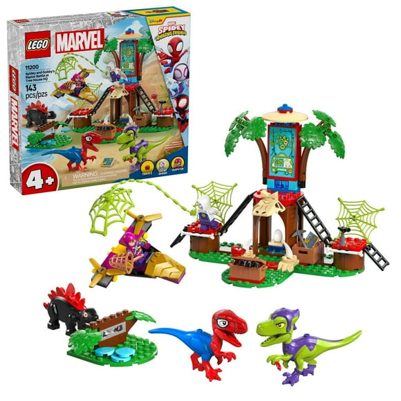 LEGO Marvel Spidey And His Amazing Friends Spidey and Gobby's Raptor Battle at Tree House HQ - Dinosaur Building Toy for Kids, Boys and Girls, Ages 4+ - Preschool Pretend Play Set - Gift Idea - 11200
