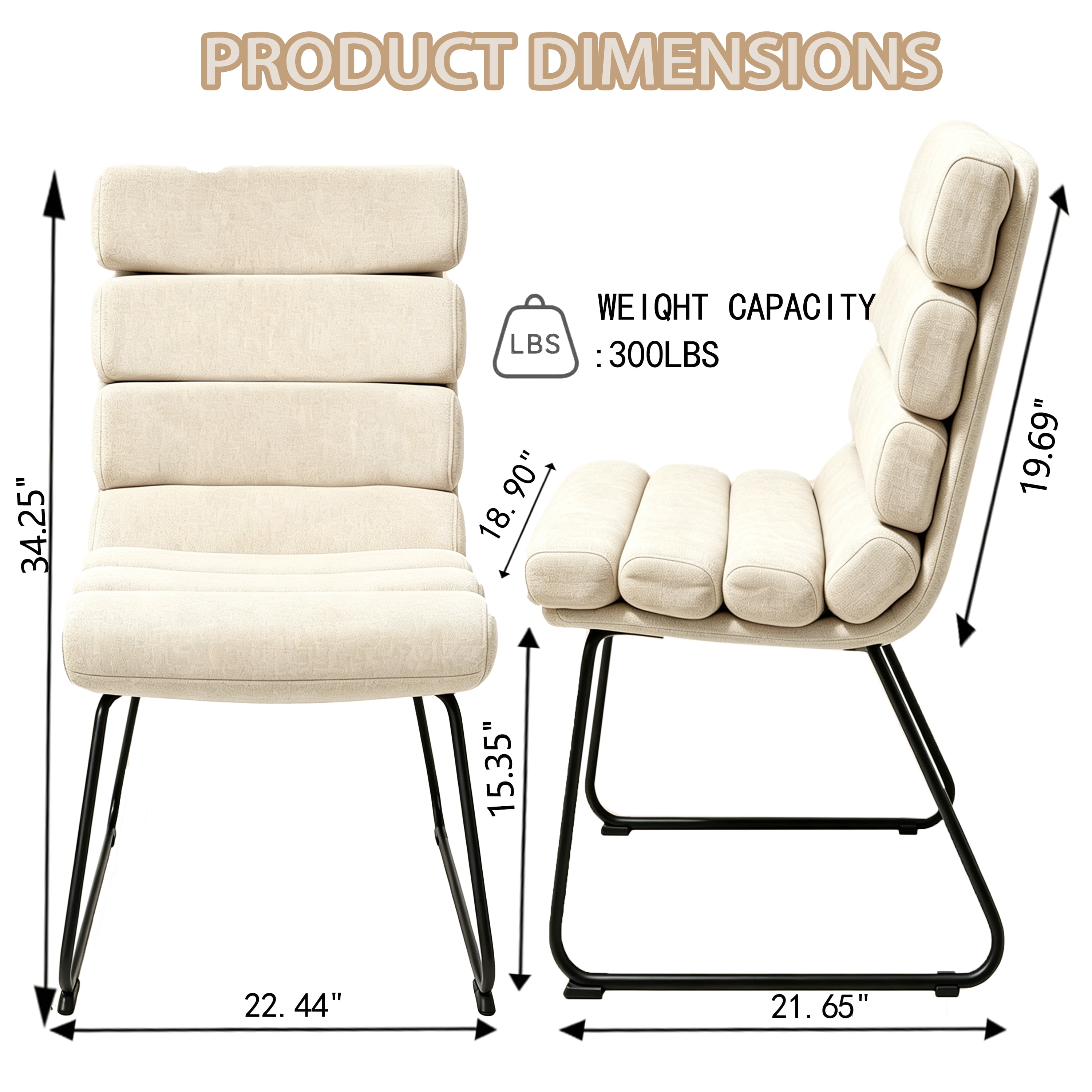Dining Chairs Set of 2, Fabric Upholstered with Soft Cushion and Comfortable Backrest, Modern Kitchen and Living Room Chairs, Beige