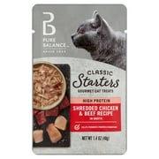 Pure Balance Classic Starters Gourmet Cat Treats, Shredded Chicken & Beef in Broth, 1.4 oz