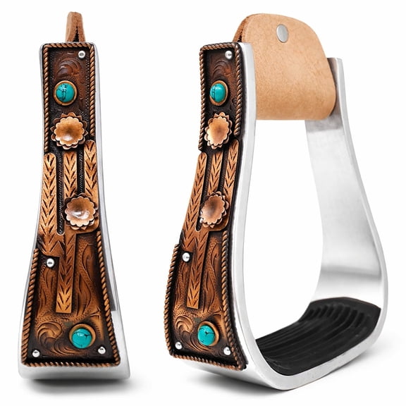 Horse 5" Aluminum Antique Copper Cactus Engraved Western Saddle Stirrups 51229