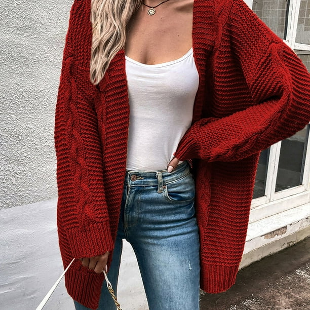 JDEFEG Winter Office Clothes for Women Women Fashion Loose Long Solid Color  Hooded Twist Knit Pocket Cardigan Sweater Jacket Coat Plus Size Dressy