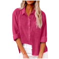 thumbnail image 2 of Kddylitq Summer Button Down Shirts for Women Cotton Linen Collared Tops Long Sleeve Gauze Blouses 2024 Casual Work Clothing Wine 5XL, 2 of 7