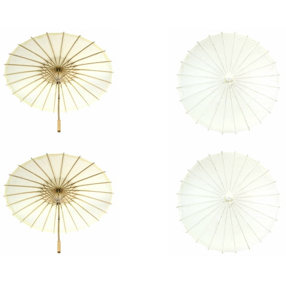 Koyal Wholesale 32-Inch Ivory Paper Parasol, 4-Pack Oriental Umbrella for Wedding, Party Favors, Summer  Shade