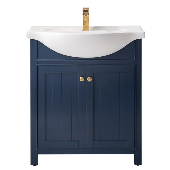 Design Element Marian 30" Single Sink Bathroom vanity in Blue with White Top - No Assembly Required
