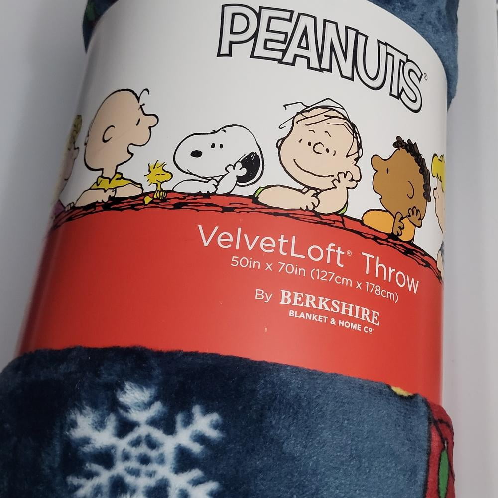 Berkshire Blanket Peanuts Heavyweight Christmas Blanket,VelvetLoft Cute Character Snoopy Plush Bed Blanket,Peanuts Best Chirstmas Icons Opened Up Navy,60 in x 70 in (Official Peanuts Product)