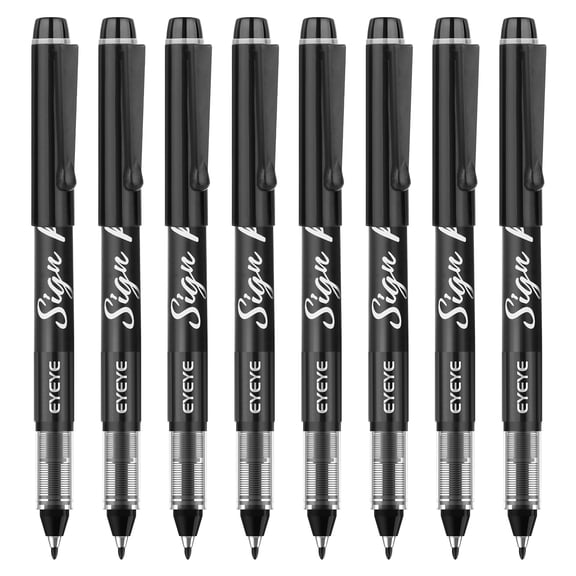 EYEYE Black Sign Pens 8 Pack - 1.0mm Nib Tip - 0.6mm Line, Liquid Ink Sign Pen Smooth Writing - Fineliner Marker Pens Quick Drying