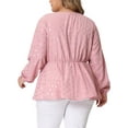 thumbnail image 4 of Unique Bargains Women's Plus Size V Neck Geometric Print Ruffled Elastic Waist Tunic Tops 4X Pink, 4 of 6