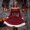 thumbnail image 5 of Renaissance Dress Women Medieval Victorian Dresses Off Shoulder Bell Sleeve Halloween Peasant Gothic Fairy Witch Wedding Under Dress Wine L, 5 of 9