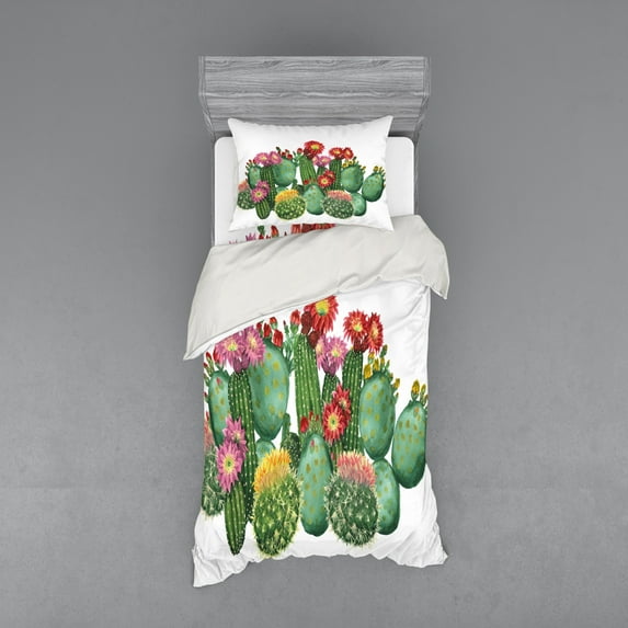 Ambesonne Cactus Bedding Set 3 Pcs, Saguaro Tropical Garden, Twin XL, Multicolor