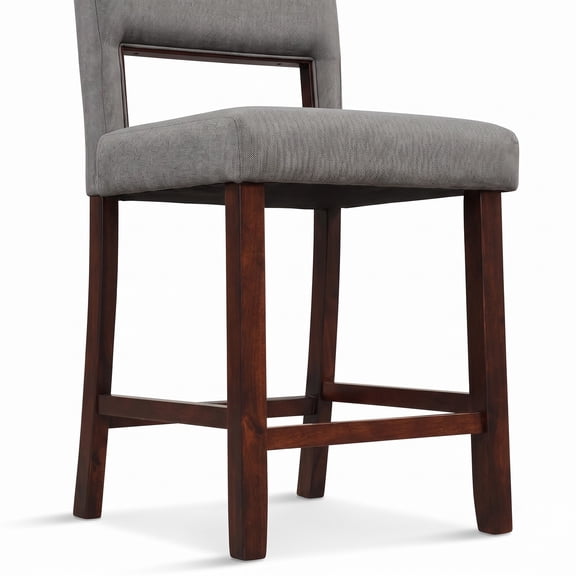 Furnibear Set of 2 Bar Stools with Hollowed Backrest, Rubber Wood Legs, Padded Seat, 24.5 Inch Counter Height Bar Chairs for Kitchen Pub Dining Room, 400 lb, Gray