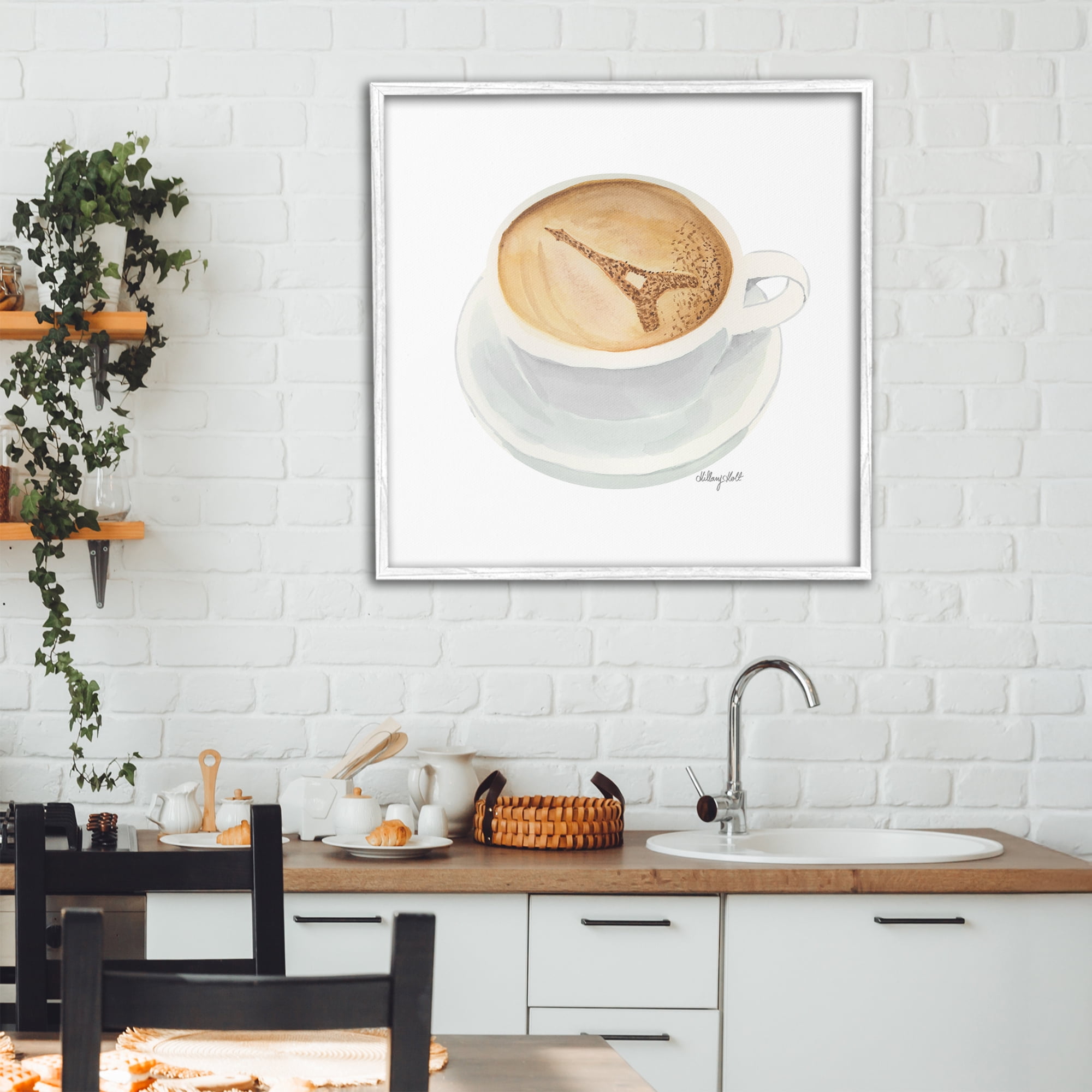Stupell Industries Eiffel Tower Latte White Framed Giclee Art, design by Hillary Holt