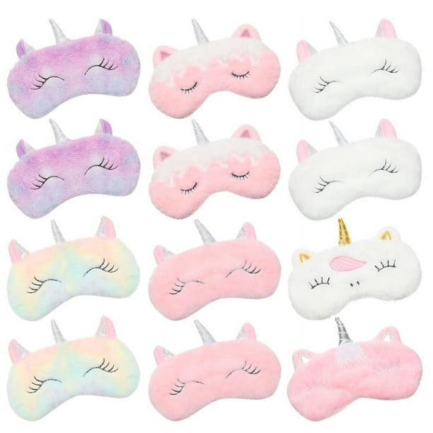 Máscaras para dormir con forma de unicornio, de peluche suave, con forma de animal 3D, paquete de 12